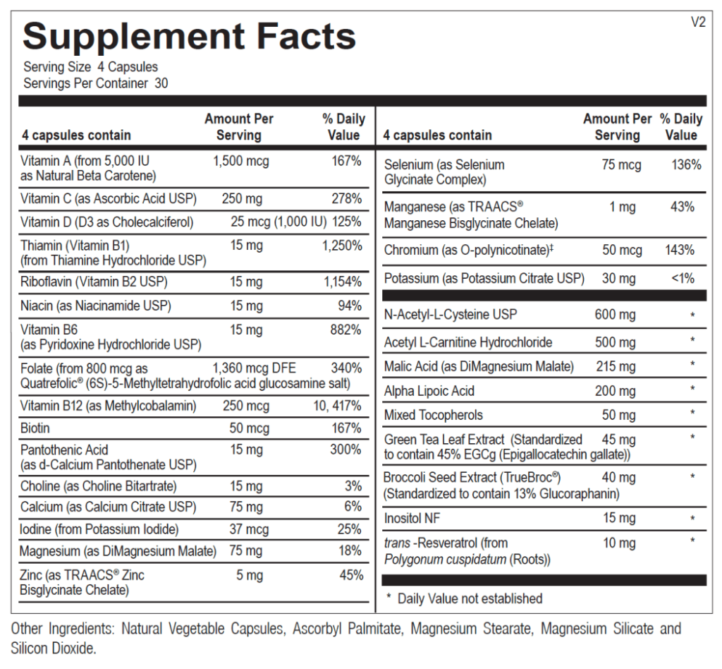 Supplement Facts Label - MITOCPR Mitochondrial Support 120ct